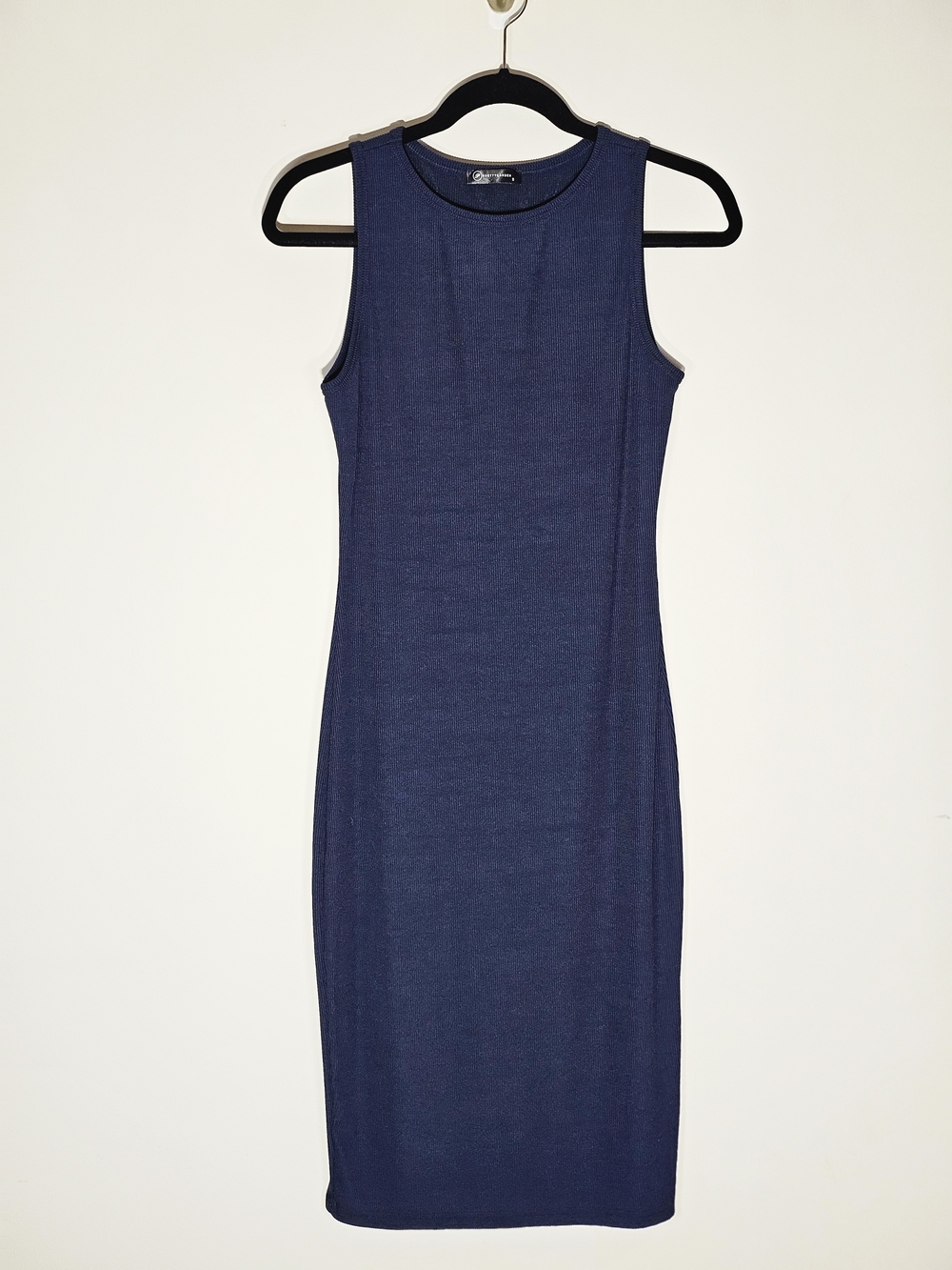Pretty Garden Sleeveless Navy Ribbed Bodycon Dress
